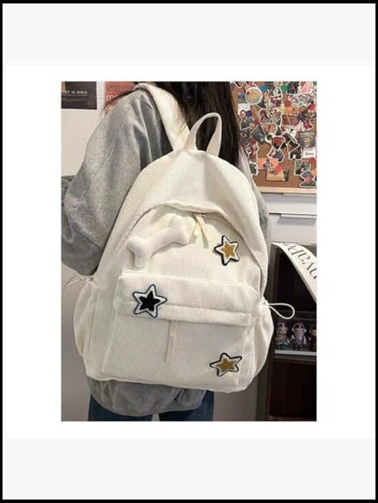 Y2K Corduroy Backpack Preppy Star Print Versatile Casual Daypack with Padded main image 4